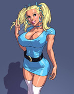 Lusty blonde toon babe in blue dress tasting her first enormous black dick.